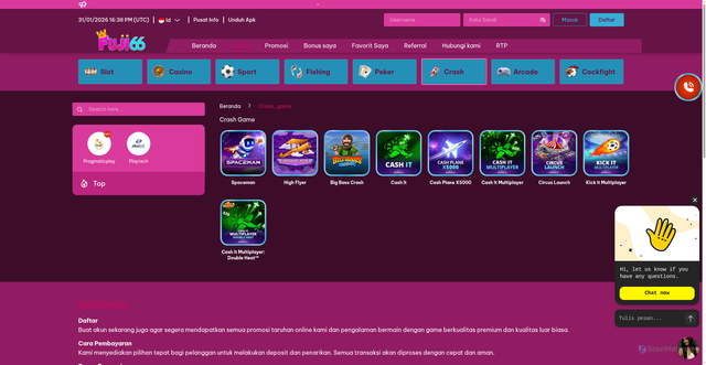 Security scan screenshot of https://fuji66tiga.com/games/crash_game