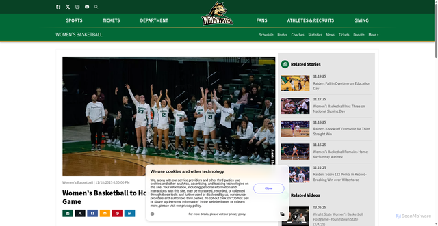 Security scan screenshot of https://wsuraiders.com/news/2025/11/18/womens-basketball-womens-basketball-hosts-bellarmine-for-annual-education-day-game.aspx