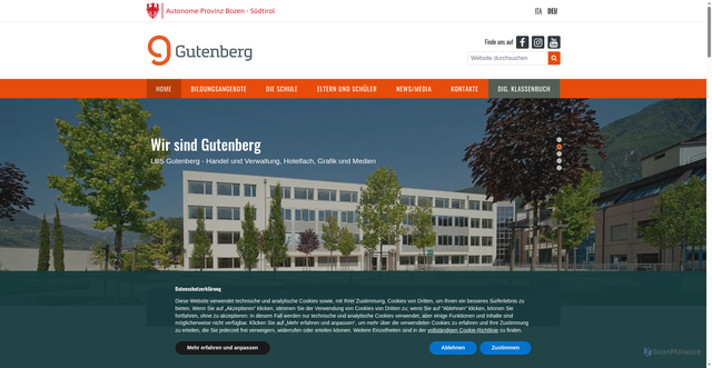 Security scan screenshot of https://www.gutenberg.berufsschule.it/