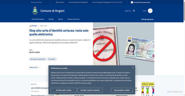 Security scan screenshot of https://www.comune.angiari.vr.it