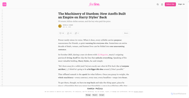 Security scan screenshot of https://finelineproject.substack.com/p/the-machinery-of-stardom-how-azoffs