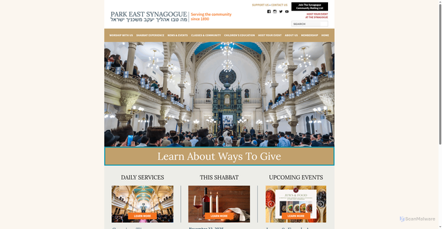 Security scan screenshot of https://parkeastsynagogue.org/