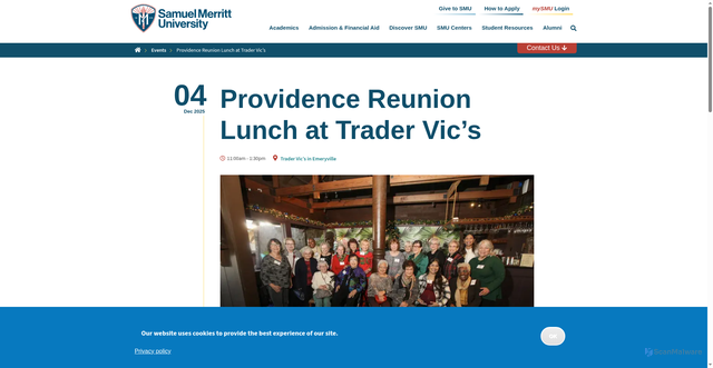 Security scan screenshot of http://www.samuelmerritt.edu/events/providence-reunion-lunch-trader-vics