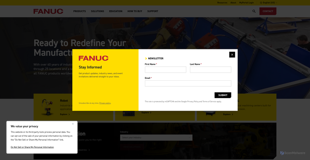 Security scan screenshot of https://www.fanucamerica.com
