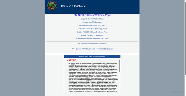 Security scan screenshot of https://nicsezcheckfbi.gov/
