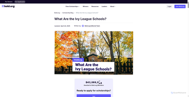 Security scan screenshot of https://bold.org/blog/what-are-the-ivy-league-schools/
