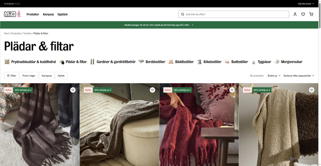 Security scan screenshot of https://www.mio.se/textilier/pladar-och-filtar?utm_source=miomedlem_nb_start_prod.rec&utm_medium=email&utm_campaign=20261020_dromsoffa&eclub=F1OoMho088%2Fmwdryy%2FRF6%2B7csP57TaYlWREvyIxxdFI%3Ds8FxG%2BWiZ9TpKkj9PLUG7VhWad0sAoFlgdV0XZ7hUUgzbNK%2BPYjcc8wd%2BMlDyoh1CuklMCTa7cyH1MuB4wVij%2F70856eC8sVGCdZphSilROj94A9BZ3qI8k9GVP%2F6ne7IjKPZM6V9Z%2BWozW6IO68zotiWlvZWfSMmS6paFjKXfmghZ7K1%2Fa1n8CB4ThSj9XepuYApWlI7zVu%2B16HlbH9rw%3D%3D