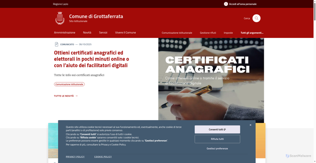 Security scan screenshot of https://www.comune.grottaferrata.rm.it/