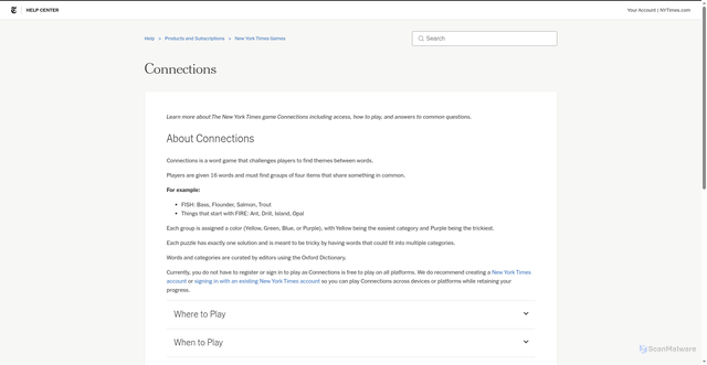 Security scan screenshot of https://help.nytimes.com/360011158491-New-York-Times-Games/28525912587924-Connections