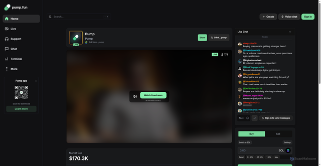 Security scan screenshot of https://pumpfunstreaming.netlify.app/