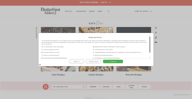 Security scan screenshot of https://butternutbakeryblog.com