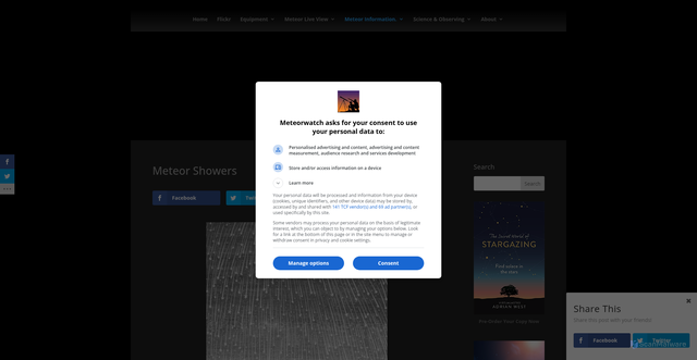 Security scan screenshot of https://meteorwatch.org/meteor-info/meteor-showers/