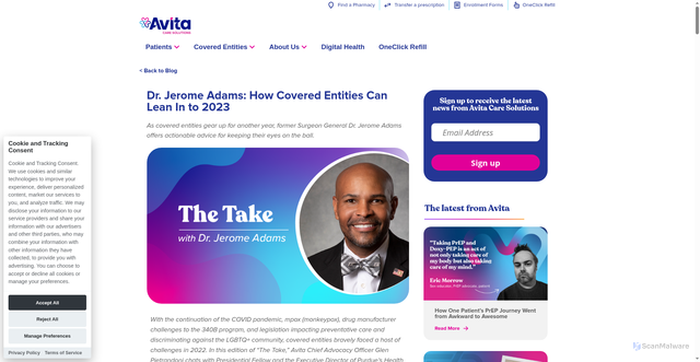Security scan screenshot of https://www.avitapharmacy.com/dr-jerome-adams-how-covered-entities-can-lean-in-to-2023/
