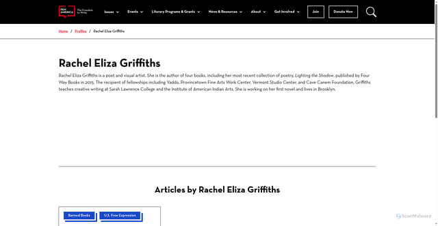Security scan screenshot of https://pen.org/profile/rachel-eliza-griffiths/