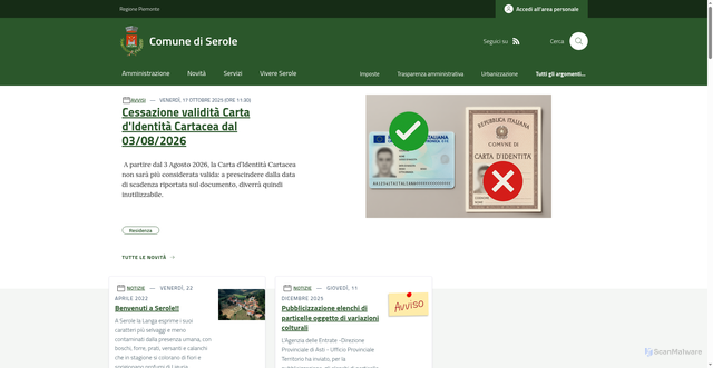 Security scan screenshot of https://www.comune.serole.at.it/