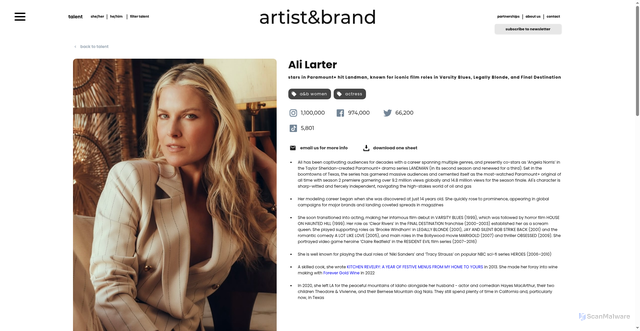 Security scan screenshot of https://www.artistandbrand.com/clients/ali-larter
