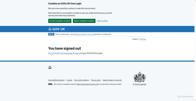 Security scan screenshot of https://signin.account.gov.uk/signed-out