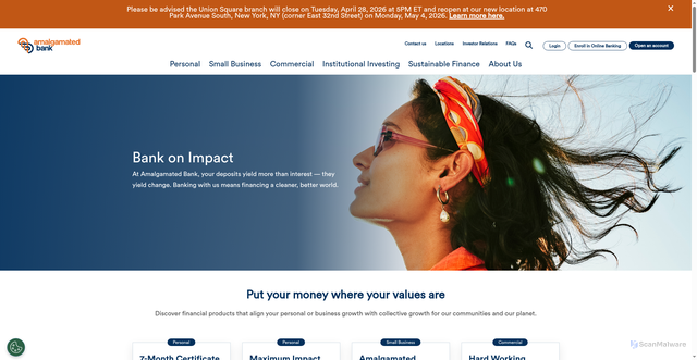 Security scan screenshot of https://www.amalgamatedbank.com
