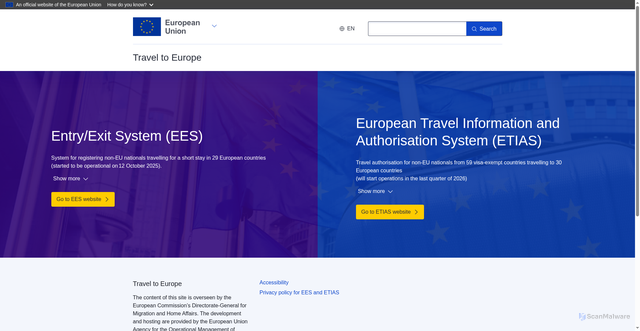 Security scan screenshot of https://travel-europe.europa.eu/