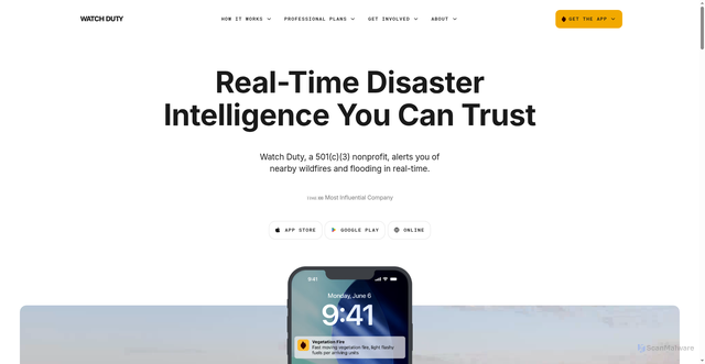 Security scan screenshot of https://www.watchduty.org/