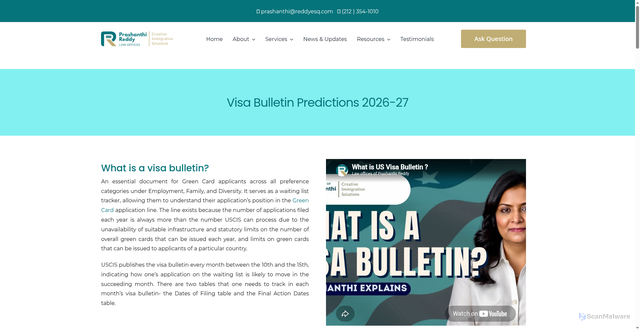 Security scan screenshot of https://reddyesq.com/visa-bulletin-2026-predictions/