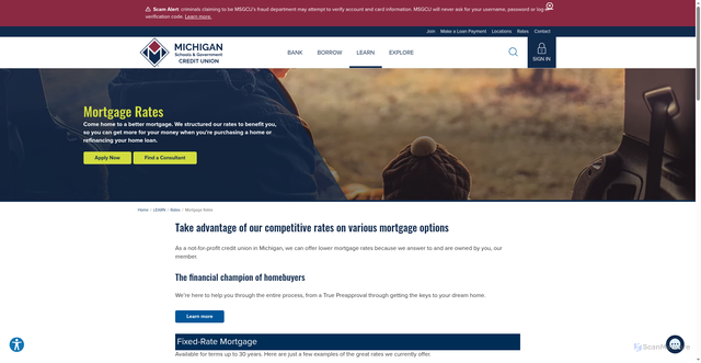 Security scan screenshot of https://www.msgcu.org/michigan-mortgage-rates