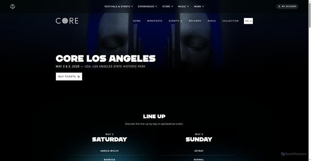Security scan screenshot of https://www.core.world/events/core-los-angeles