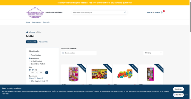 Security scan screenshot of https://sbhardwarestore.com/brands/mattel-2858