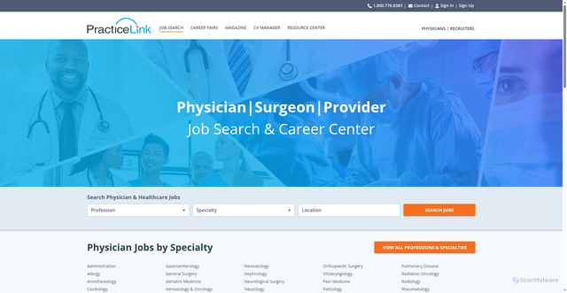 Security scan screenshot of https://practicelink.com