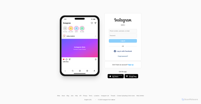 Security scan screenshot of https://beta-instagram.vercel.app/