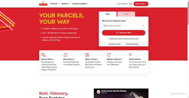 Security scan screenshot of https://royalmail.com