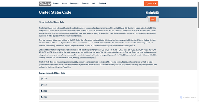 Security scan screenshot of https://www.govinfo.gov/app/collection/uscode