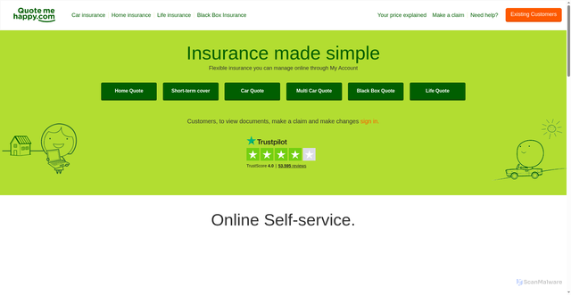 Security scan screenshot of https://quotemehappy.com