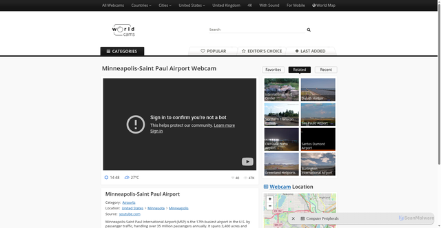 Security scan screenshot of https://worldcams.tv/united-states/minneapolis/saint-paul-airport