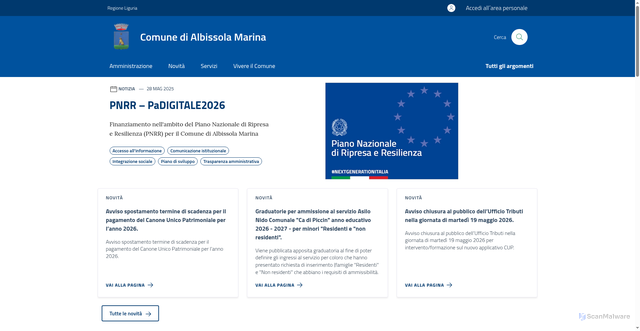 Security scan screenshot of https://www.comune.albissolamarina.sv.it