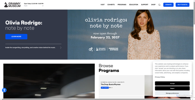 Security scan screenshot of https://grammymuseum.org