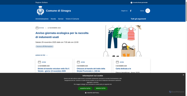 Security scan screenshot of https://www.comune.sinagra.me.it/it