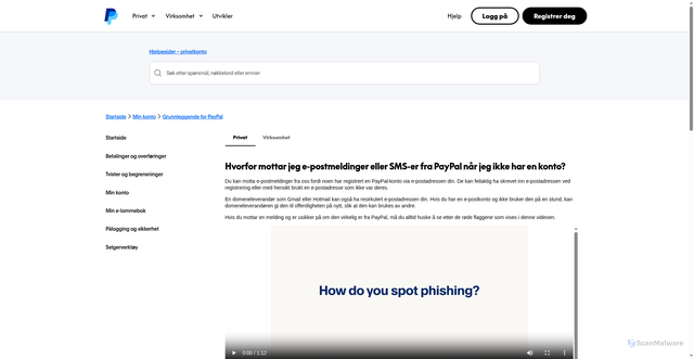 Security scan screenshot of https://www.paypal.com/no/cshelp/article/hvorfor-mottar-jeg-e-postmeldinger-eller-sms-er-fra-paypal-n%C3%A5r-jeg-ikke-har-en-konto-help385?v=1&utm_source=unp&utm_medium=email&utm_campaign=RT002668&utm_unptid=f6b82a82-13bc-11f1-9b07-510c4e16103a&ppid=RT002668&cnac=NO&rsta=no_NO(nb-NO)&unptid=f6b82a82-13bc-11f1-9b07-510c4e16103a&calc=1a8d87d426cf4&unp_tpcid=legal-tickler-notifications&page=main%3Aemail%3ART002668&pgrp=main%3Aemail&e=cl&mchn=em&s=ci&mail=sys&appVersion=1.388.0&tenant_name=PayPal&xt=145585154413104038&link_ref=article_why-am-i-receiving-emails-from-paypal-when-i-dont-have-an-account-faq4172