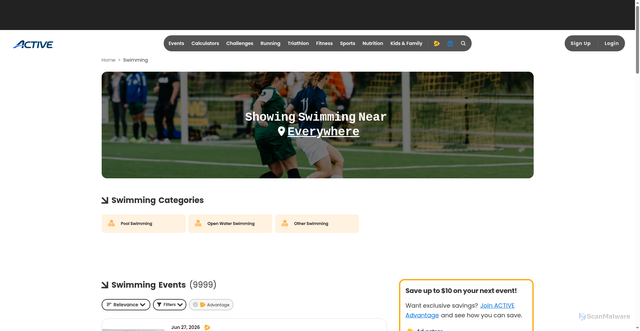 Security scan screenshot of https://www.active.com/swimming