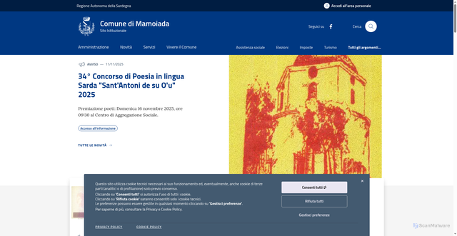 Security scan screenshot of https://www.comune.mamoiada.nu.it/