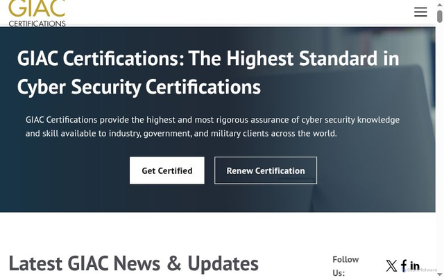 Security scan screenshot of https://www.giac.org/