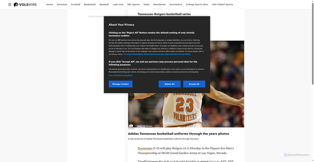 Security scan screenshot of https://volswire.usatoday.com/story/sports/college/volunteers/mens-basketball/2025/11/24/tennessee-vols-rutgers-basketball-series-all-time/87443914007/