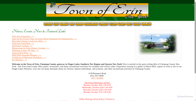 Security scan screenshot of https://townoferinny.gov/