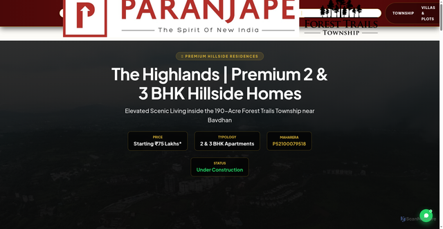 Security scan screenshot of https://mistygreens.pages.dev/paranjape-forest-trails-township-bhugaon-highlands/