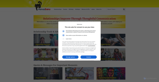 Security scan screenshot of https://memesbams.com