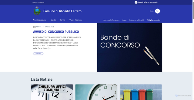 Security scan screenshot of https://www.comune.abbadiacerreto.lo.it/