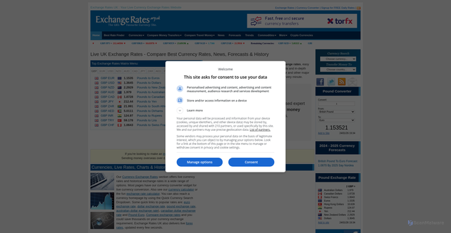 Security scan screenshot of https://www.exchangerates.org.uk