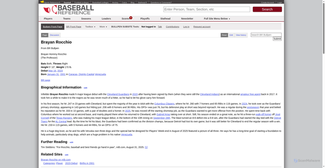 Security scan screenshot of https://www.baseball-reference.com/bullpen/Brayan_Rocchio