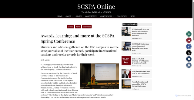 Security scan screenshot of https://scspaonline.org/1083/events/awards-learning-and-more-at-the-scspa-spring-conference/