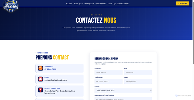 Security scan screenshot of http://schoolparebrise.fr/contact.html